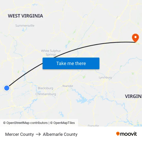 Mercer County to Albemarle County map