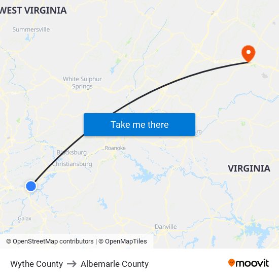 Wythe County to Albemarle County map