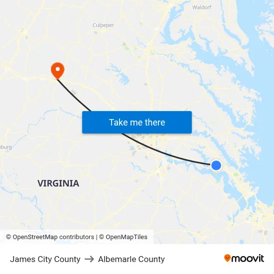 James City County to Albemarle County map