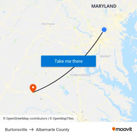 Burtonsville to Albemarle County map