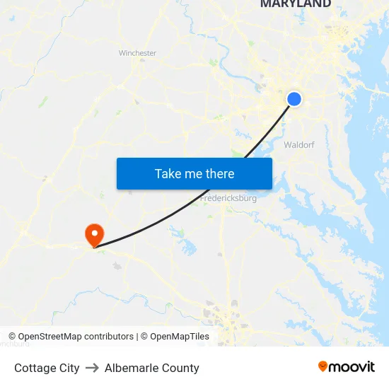 Cottage City to Albemarle County map