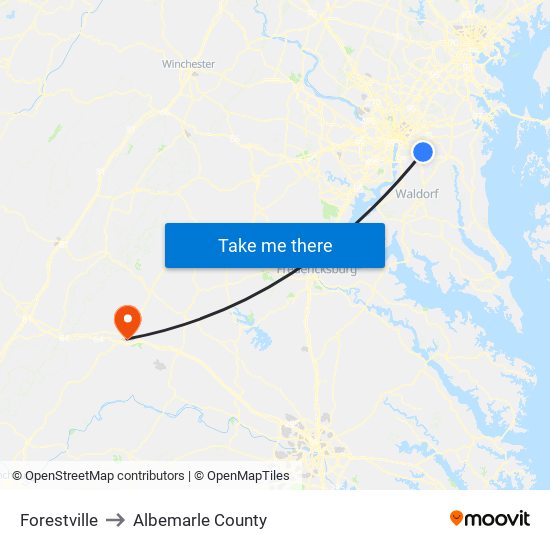 Forestville to Albemarle County map