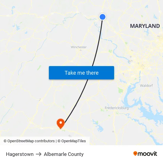 Hagerstown to Albemarle County map