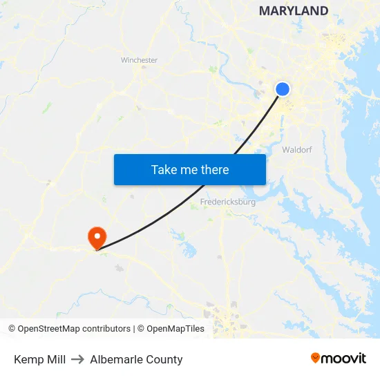 Kemp Mill to Albemarle County map