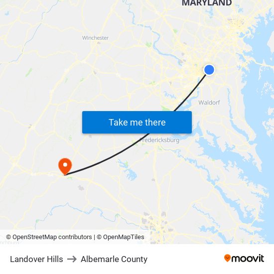 Landover Hills to Albemarle County map