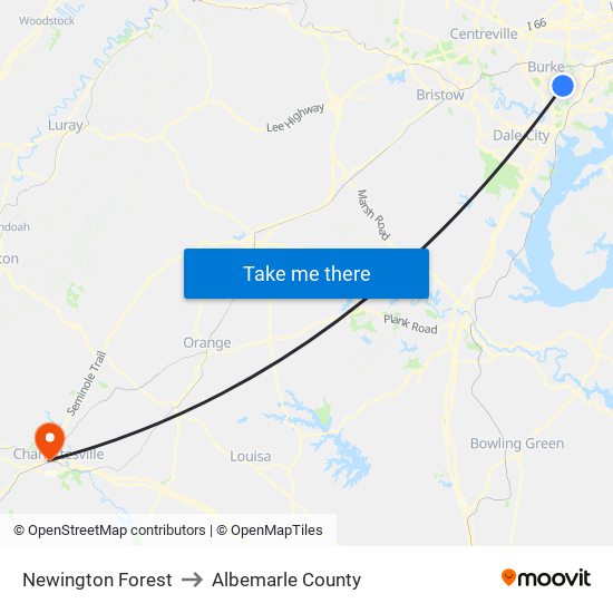 Newington Forest to Albemarle County map