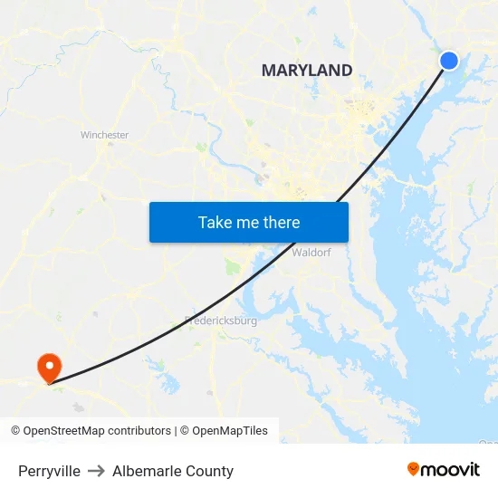 Perryville to Albemarle County map