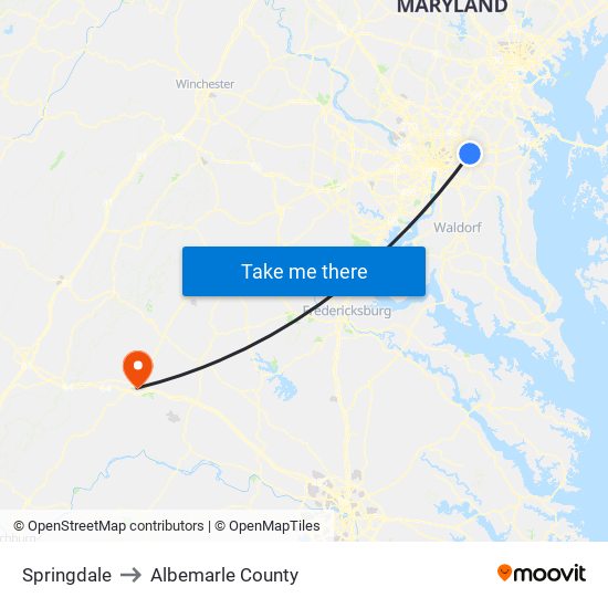 Springdale to Albemarle County map