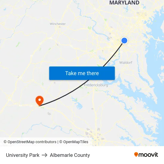 University Park to Albemarle County map