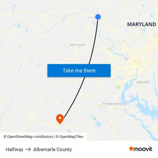 Halfway to Albemarle County map