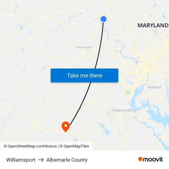 Williamsport to Albemarle County map