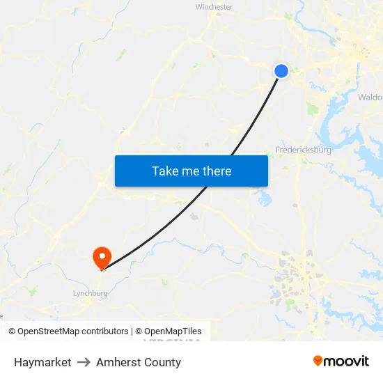 Haymarket to Amherst County map