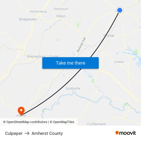 Culpeper to Amherst County map