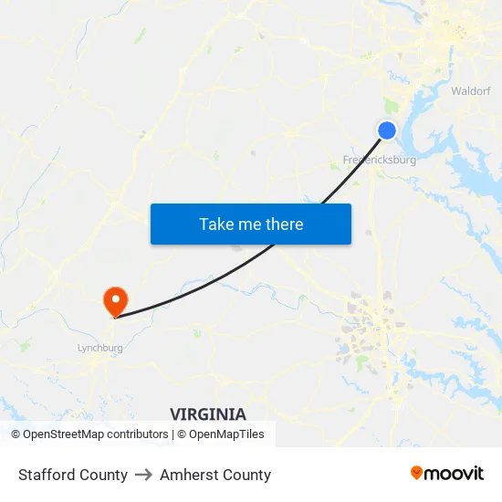 Stafford County to Amherst County map