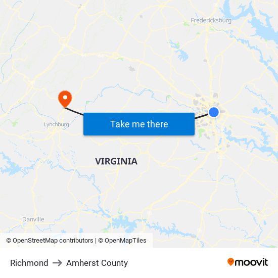 Richmond to Amherst County map