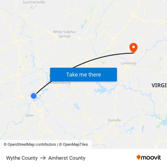 Wythe County to Amherst County map