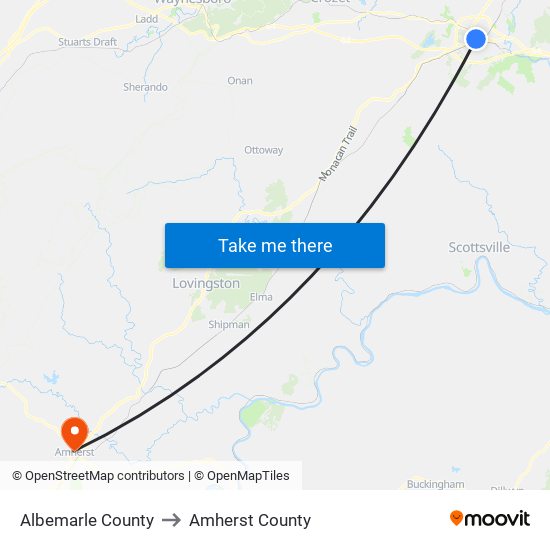 Albemarle County to Amherst County map