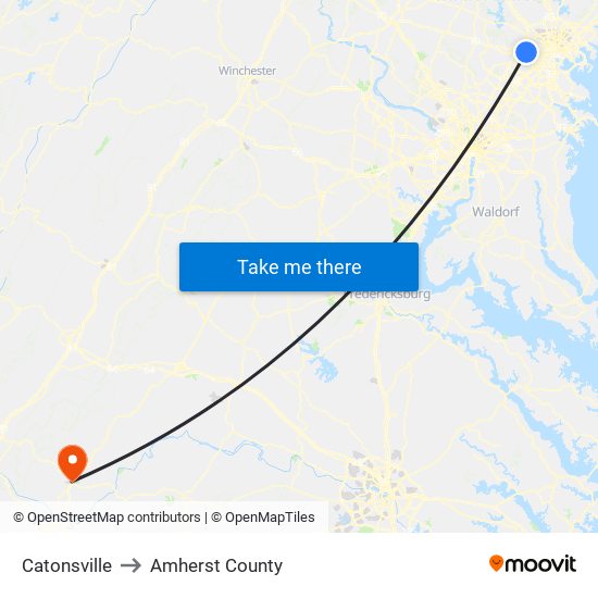 Catonsville to Amherst County map