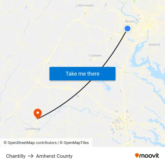 Chantilly to Amherst County map
