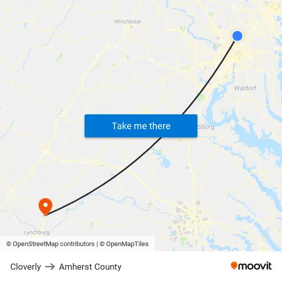 Cloverly to Amherst County map