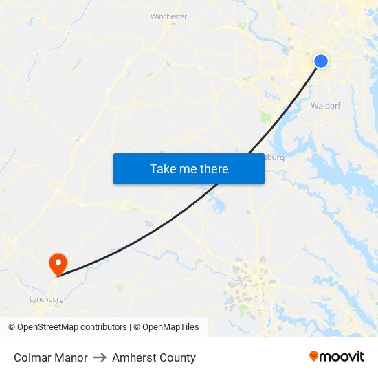 Colmar Manor to Amherst County map