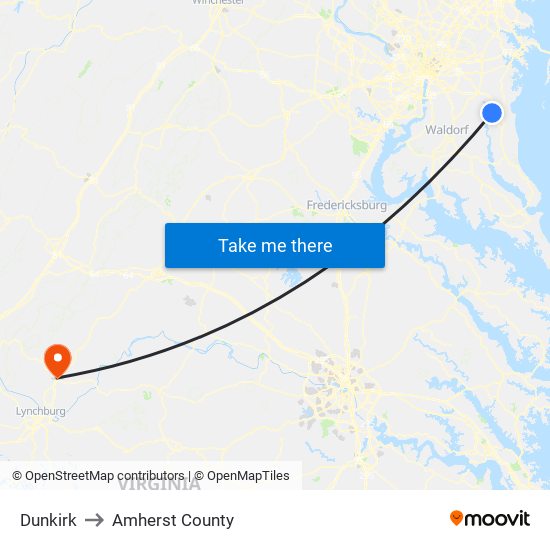 Dunkirk to Amherst County map