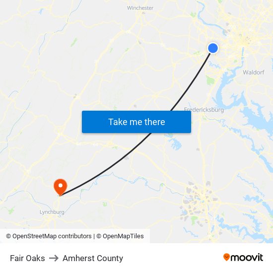 Fair Oaks to Amherst County map