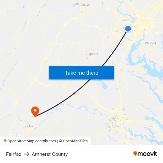 Fairfax to Amherst County map