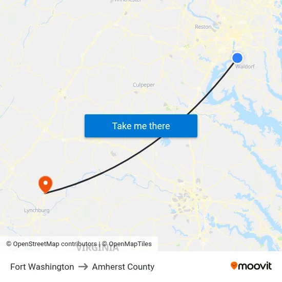 Fort Washington to Amherst County map