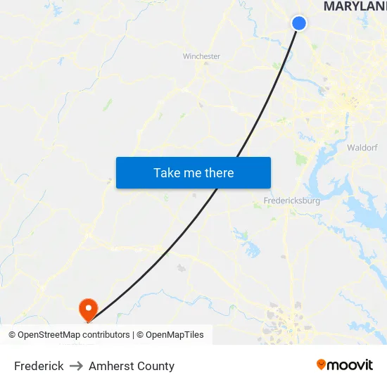 Frederick to Amherst County map