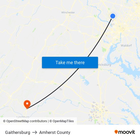 Gaithersburg to Amherst County map