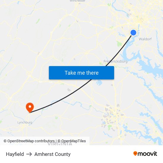 Hayfield to Amherst County map