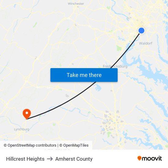 Hillcrest Heights to Amherst County map