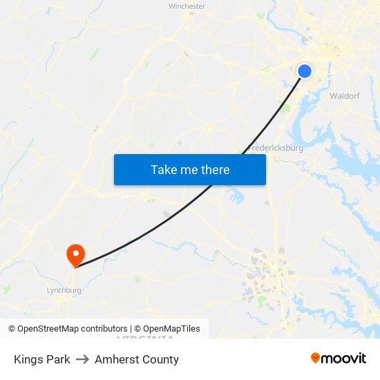 Kings Park to Amherst County map