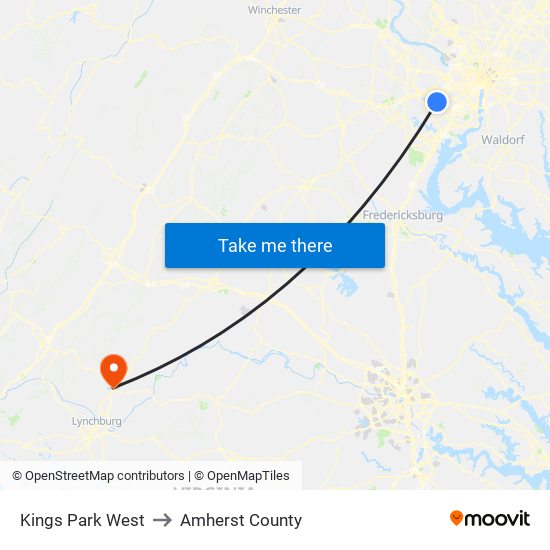 Kings Park West to Amherst County map