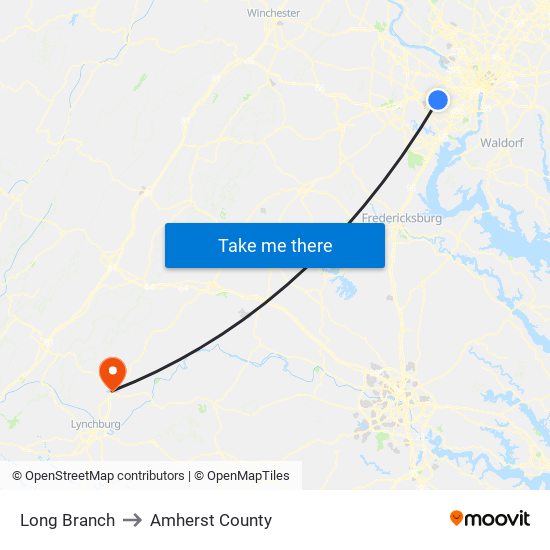 Long Branch to Amherst County map