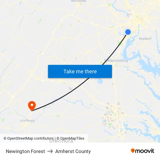 Newington Forest to Amherst County map