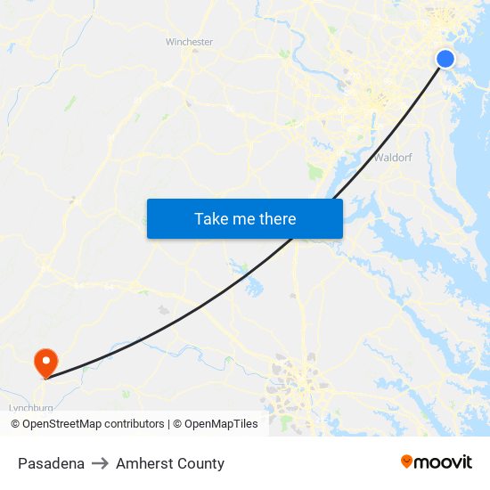 Pasadena to Amherst County map