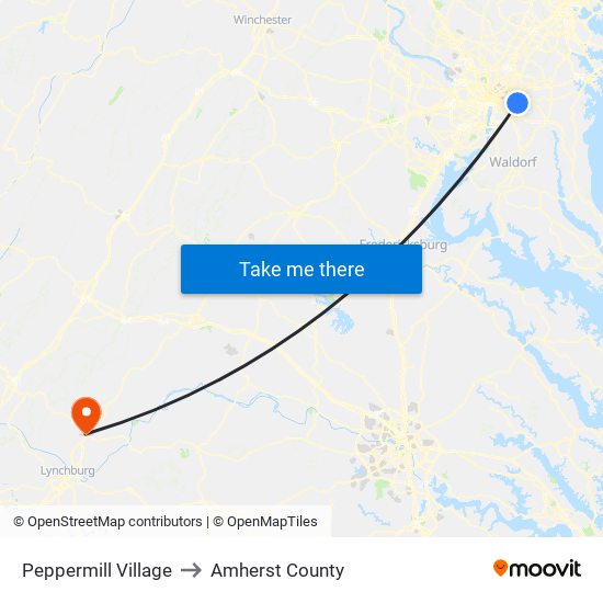 Peppermill Village to Amherst County map