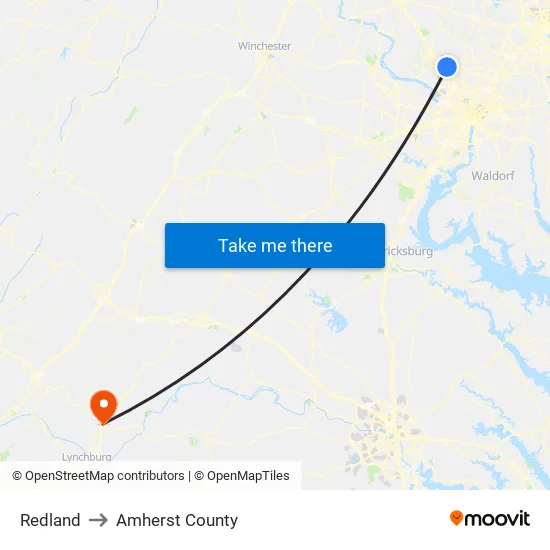 Redland to Amherst County map