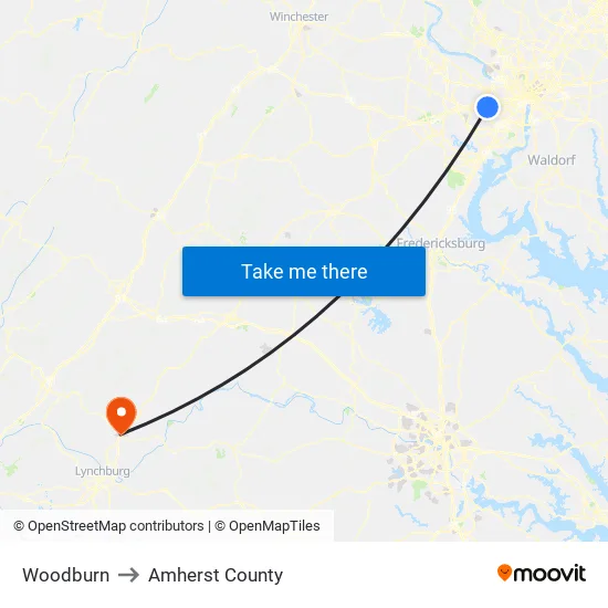 Woodburn to Amherst County map