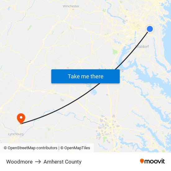 Woodmore to Amherst County map