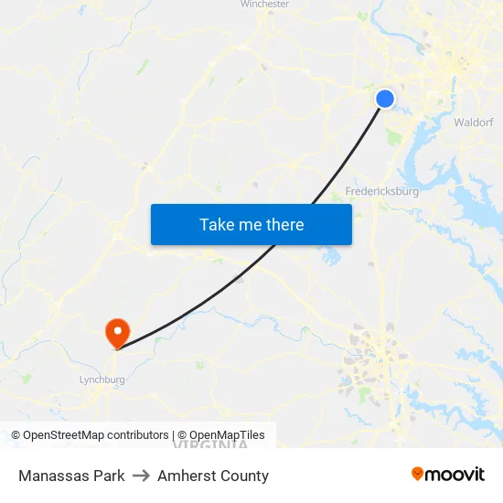 Manassas Park to Amherst County map