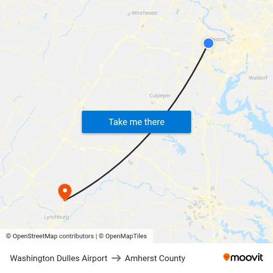 Washington Dulles Airport to Amherst County map