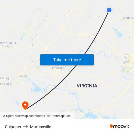 Culpeper to Martinsville map