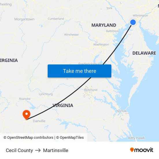 Cecil County to Martinsville map