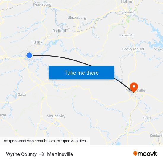 Wythe County to Martinsville map