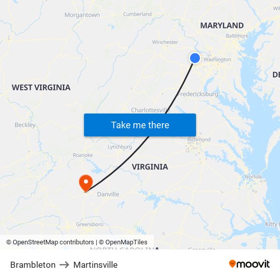 Brambleton to Martinsville map