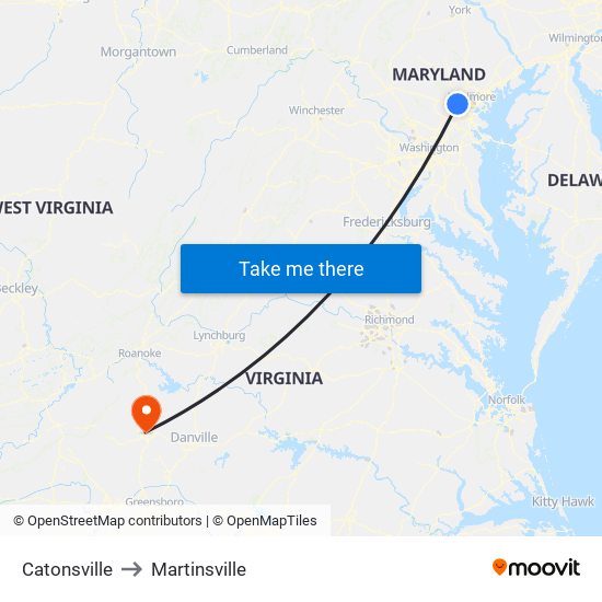 Catonsville to Martinsville map