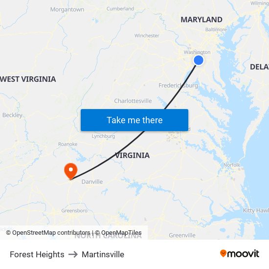 Forest Heights to Martinsville map